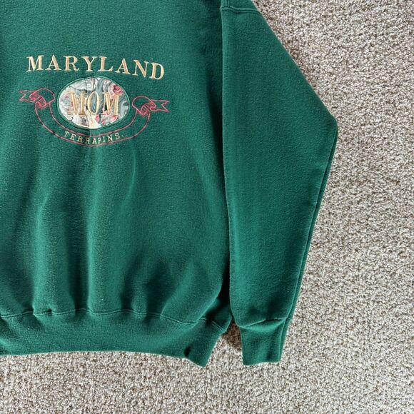 Vintage Maryland Terrapins Mom Sweater Womens Large Green Pullover USA Imagewear - Picture 5 of 12